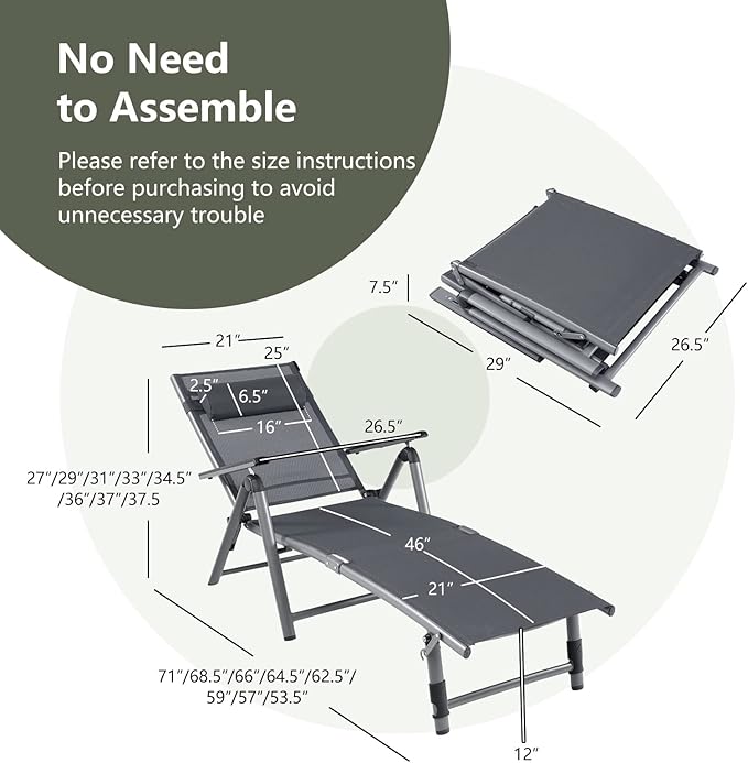 Tangkula Outdoor Aluminum Chaise Lounge Chair, Patio Folding Chaise with 8 Back and 2 Leg Adjustable Positions, Lounge Recliner with Quick-Drying Fabric for Poolside, Backyard, Beach