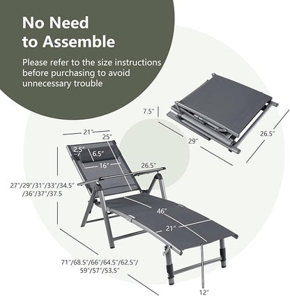 COSTWAY Folding Aluminum Lounge Chair, Outdoor Pool Lounger with 8-Position Adjustable Backrest & Ergonomic Headrest, Patio Lounge Recliner with Breathable Fabric