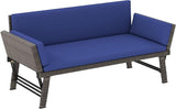 Tangkula Outdoor Convertible Sofa Daybed with Adjustable Armrests, PE Rattan Patio Couch Furniture with Thick Cushions - Photo 1
