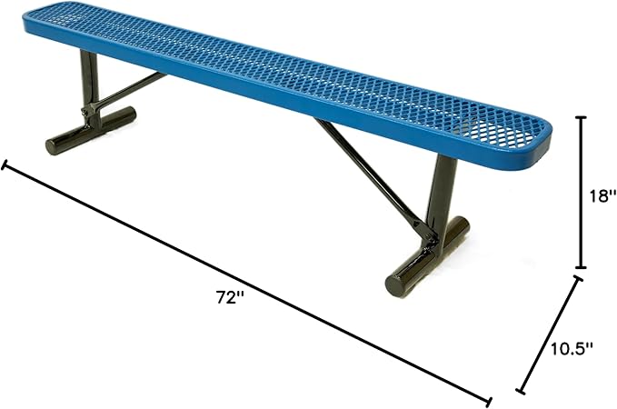 COATEDOUTDOORFURNITURE Heavy-Duty Portable Outdoor Bench Thermoplastic Coated, Expanded Metal, Commercial-Grade Seating, Made in America (Portable Without Back, 6 Ft, Textured Light Blue)