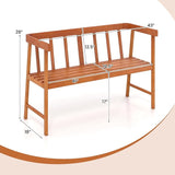 Tangkula Outdoor Eucalyptus Wood Bench, 2-Person Garden Bench with Backrest and Armrests - Photo 3