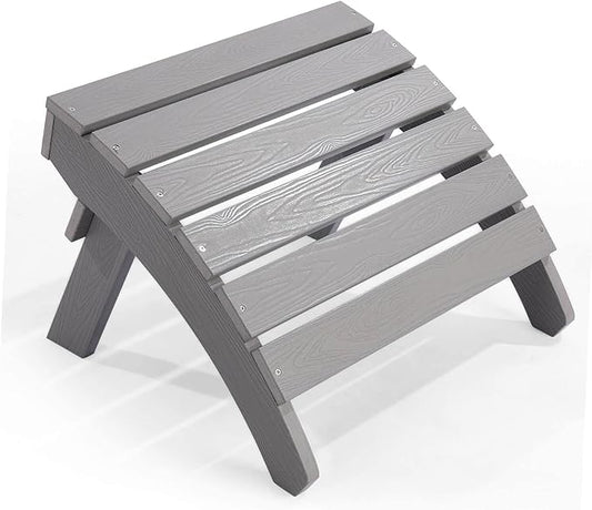 Adirondack Ottoman, Plastic Folding Adirondack Footstool, All Weather Ottoman for Adirondack Chairs, Widely Used for Outdoor, Porch, Patio, Garden, Poolside, Fire Pits - Grey