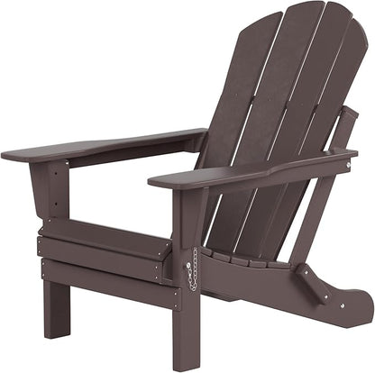 Costaelm Folding Patio Chairs Set of 2, Hdpe Adirondack Chairs Front Porch Furniture Outdoor Seating, All Weather Tanning Chair for Backyard Firepit Garden Lawn, Dark Brown