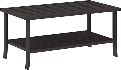 Kiss the Water Metal Outdoor Coffee Table, 2-Tier Storage Square Patio Side Table, All-Weather Coffee Side Table for Patio End Porch Backyard Garden, Khaki/Large