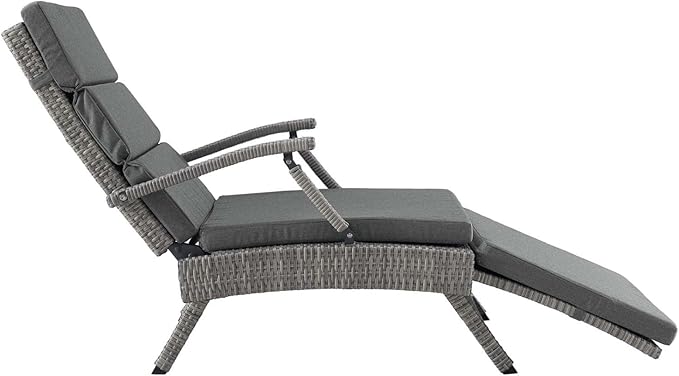 Modway Envisage Outdoor Patio Wicker Rattan Chaise Lounge in Light Gray Charcoal