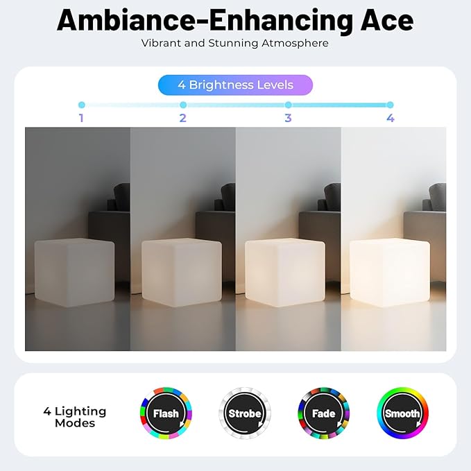 Cordless Square Cube Changing LED Color Light Up Stool, Outdoor Indoor Decor Garden Yard Party Chair, 16 RGB Color Changing Light Up LED Glow Table Multi-use Chair Waterproof with Remote