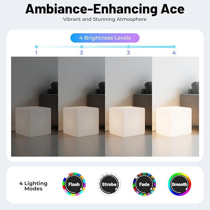 Cordless Square Cube Changing LED Color Light Up Stool, Outdoor Indoor Decor Garden Yard Party Chair, 16 RGB Color Changing Light Up LED Glow Table Multi-use Chair Waterproof with Remote
