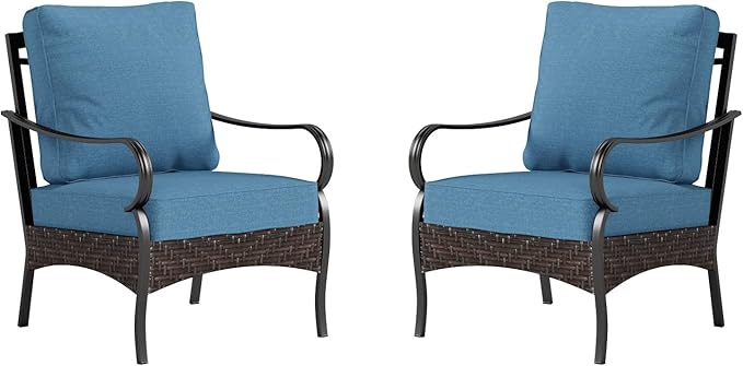 Sophia & William Extra Large Outdoor Patio Sofa Chairs Set 2 PCS Heavy-Duty Porch Furniture with High Back & Deep - Photo 1