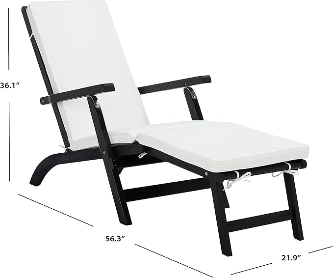 SAFAVIEH Outdoor Collection Palmdale Black Solid Wood/Beige Cushion Chaise Lounge Chair (PAT7015G) - Photo 3