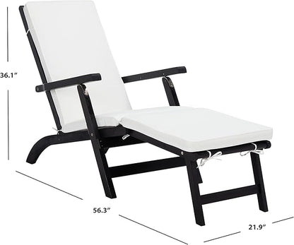 SAFAVIEH Outdoor Collection Palmdale Black Solid Wood/Beige Cushion Chaise Lounge Chair (PAT7015G)