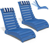 Pool Lounge Chairs Set of 2, HDPE Adjustable Chaise Chairs with Headrest - Photo 1