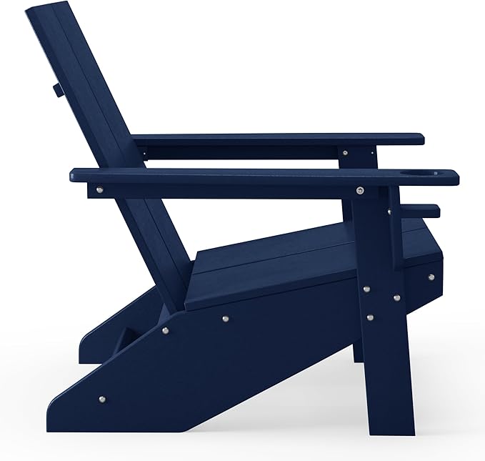 WestinTrends Riviera Outdoor HDPE Modern Adirondack Chair with Cup Holder, Navy Blue