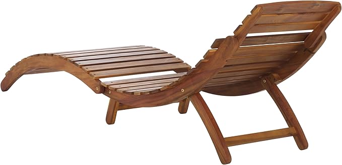 SAFAVIEH Outdoor Patio Furniture Collection - Fanty Brown Solid Wood Folding Chaise Lounge Chair, Slatted Teak-Style Design, Portable Sun Lounger with No Cushion (PAT6803A)