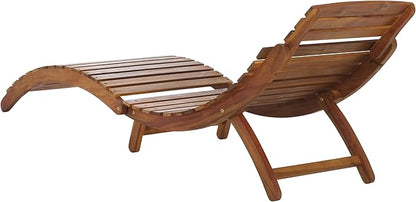 SAFAVIEH Outdoor Patio Furniture Collection - Fanty Brown Solid Wood Folding Chaise Lounge Chair, Slatted Teak-Style Design, Portable Sun Lounger with No Cushion (PAT6803A)