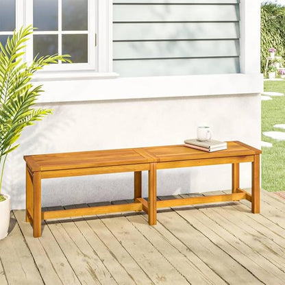 Outdoor Patio Bench Solid Acacia Wood Garden Seating 59.1 Inch Backyard Furniture Durable Weather Resistant for Porch Deck Indoor Use