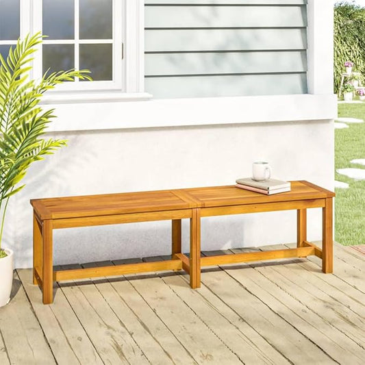 Outdoor Patio Bench Solid Acacia Wood Garden Seating 59.1 Inch Backyard Furniture Durable Weather Resistant for Porch Deck Indoor Use