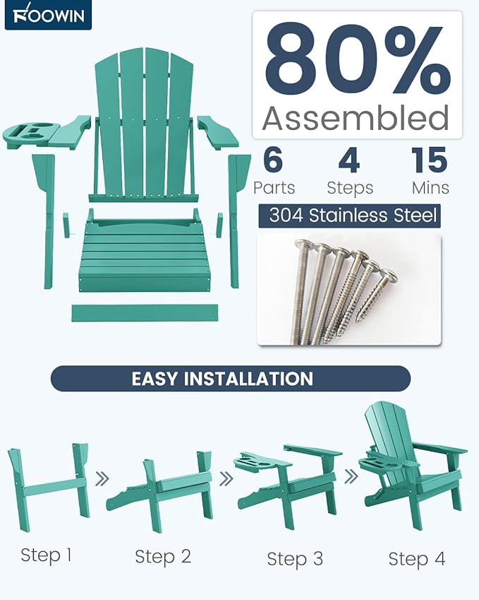 FOOWIN Folding Adirondack Chair Set of 8, HDPE Adirondack Chairs with Cup Holder - Photo 8
