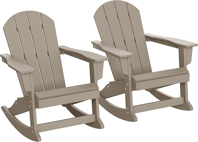 WestinTrends Malibu 2 Piece Set Outdoor/Patio Poly Adirondack Rocking Chairs (2 Seater), Weathered Wood