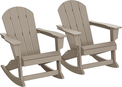 WestinTrends Malibu 2 Piece Set Outdoor/Patio Poly Adirondack Rocking Chairs (2 Seater), Weathered Wood