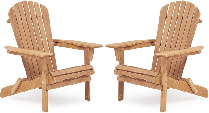Premium Folding Adirondack Chairs Set of 2 - Solid Cedar Wood Outdoor Lounge Chairs with Embossed Wood Grain, Weather Resistant Patio Furniture for Garden, Poolside, Fire Pit & Backyard