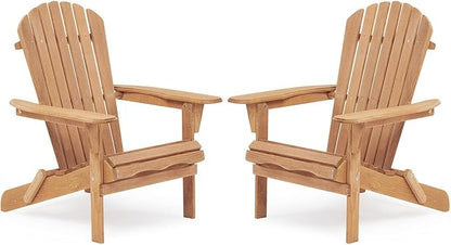 Premium Folding Adirondack Chairs Set of 2 - Solid Cedar Wood Outdoor Lounge Chairs with Embossed Wood Grain, Weather Resistant Patio Furniture for Garden, Poolside, Fire Pit & Backyard