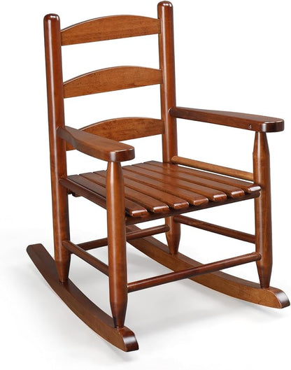 VINGLI Outdoor Children's Rocking Chair, All-Weather Wooden Rocker with High Backrest, Ideal for Garden, Yard, and Balcony, Patio Rocking Chair Suitable for Ages 3-6, Teak