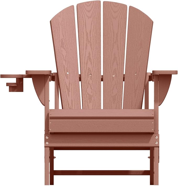 Folding Adirondack Chairs with Cup Holders, Set of 4 HDPE Plastic Outdoor Chairs, Weather Resistant, Real Wood Look - Photo 7