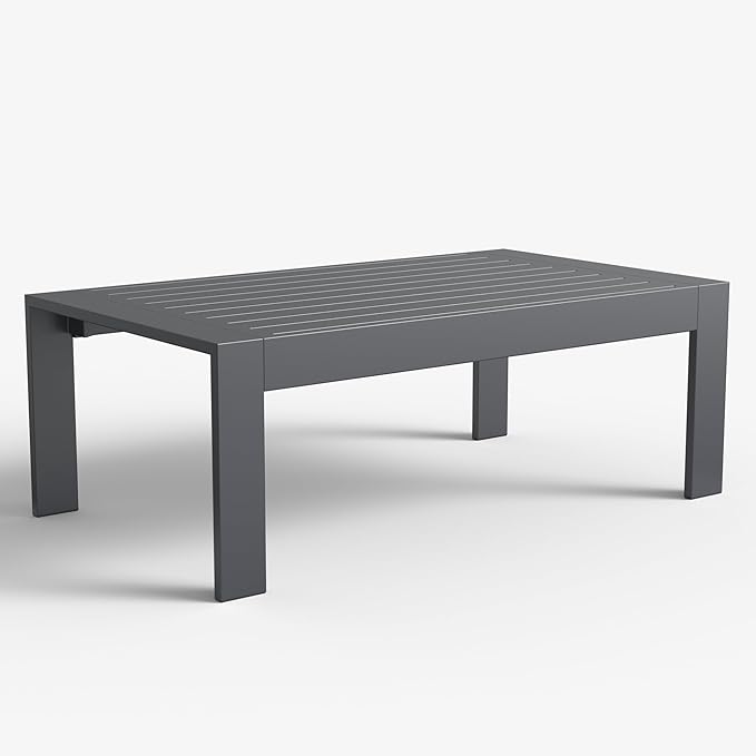 LayinSun Aluminum Outdoor Patio Coffee Table Modern Rectangle All-Aluminum End Table with Metal Frame - Photo 1