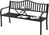 HAPPYGRILL Outdoor Garden Bench Metal Patio Loveseat Benches with Pullout Table for Yard Lawn Porch - Photo 1