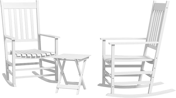 Outsunny Outdoor Rocking Chair Set of 2 with Side Table, Patio Wooden Rocking Chair with Smooth Armrests - Photo 1