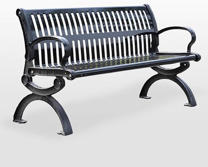 2-3 Seater Metal Garden Bench, All-Weather Park Bench Chair with Backrest, Outdoor Furniture Leisure Porch Seating for Balcony, Backyard, Lawn and Poolside