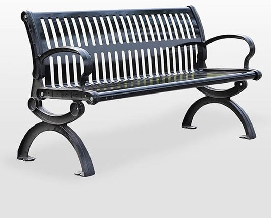 2-3 Seater Metal Garden Bench, All-Weather Park Bench Chair with Backrest, Outdoor Furniture Leisure Porch Seating for Balcony, Backyard, Lawn and Poolside
