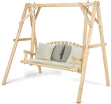 Tangkula A-Frame Wood Log Swing Bench, Outdoor Rustic Curved Back Swing Chair for Patio Garden Yard - Photo 8