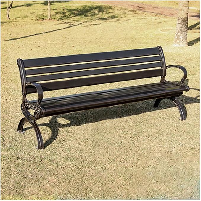 Outdoor Bench Chair Cast Aluminum Park Bench Large All Weather Metal Garden Bench for Backyard Porch Lawn (180cm DB Bench)