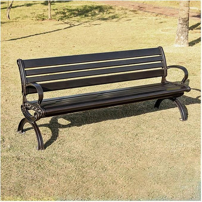 Outdoor Bench Chair Cast Aluminum Park Bench Large All Weather Metal Garden Bench for Backyard Porch Lawn (180cm DB Bench)