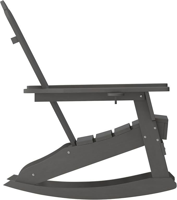 Flash Furniture Newport Adirondack Rocking Chair with Cup Holder, Weather Resistant Poly Resin Adirondack Rocking Chair, Gray, Set of 1