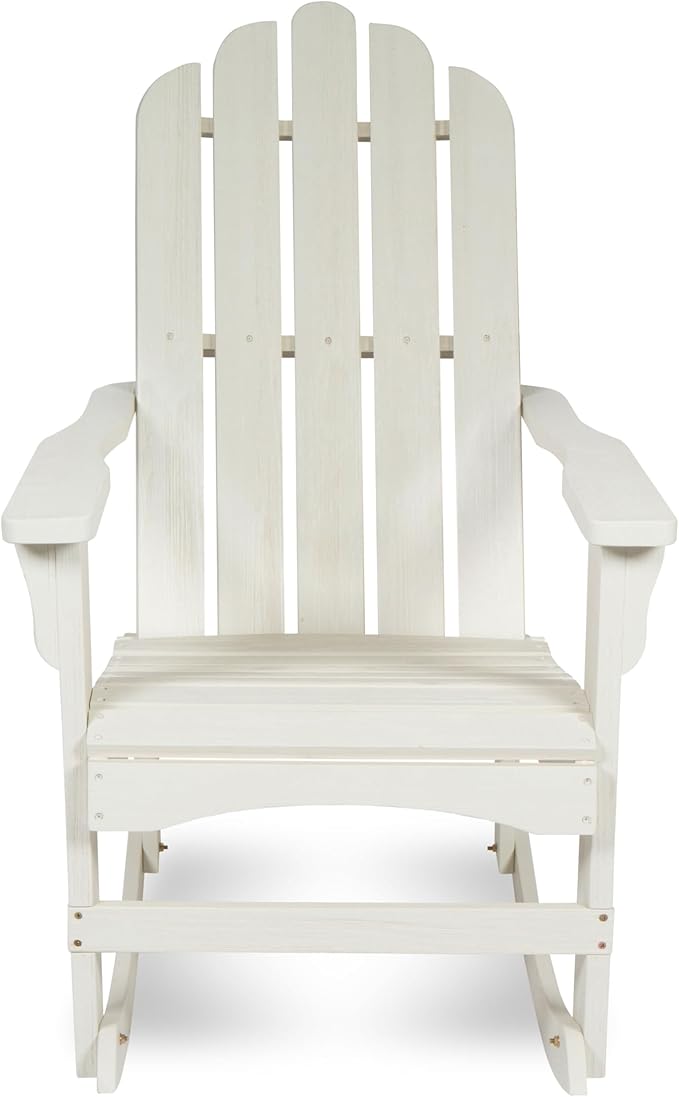 Shine Company Marina Adirondack Porch Rocker, Indoor Outdoor Wood Rocking Chair, Eggshell White