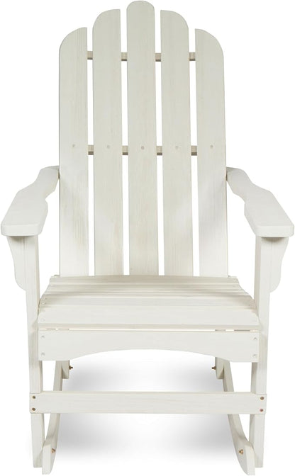 Shine Company Marina Adirondack Porch Rocker, Indoor Outdoor Wood Rocking Chair, Eggshell White