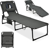 GYMAX Tanning Chair, Folding Lounger with Face/Arm Holes, Carry Handles & Side Pocket - Photo 1