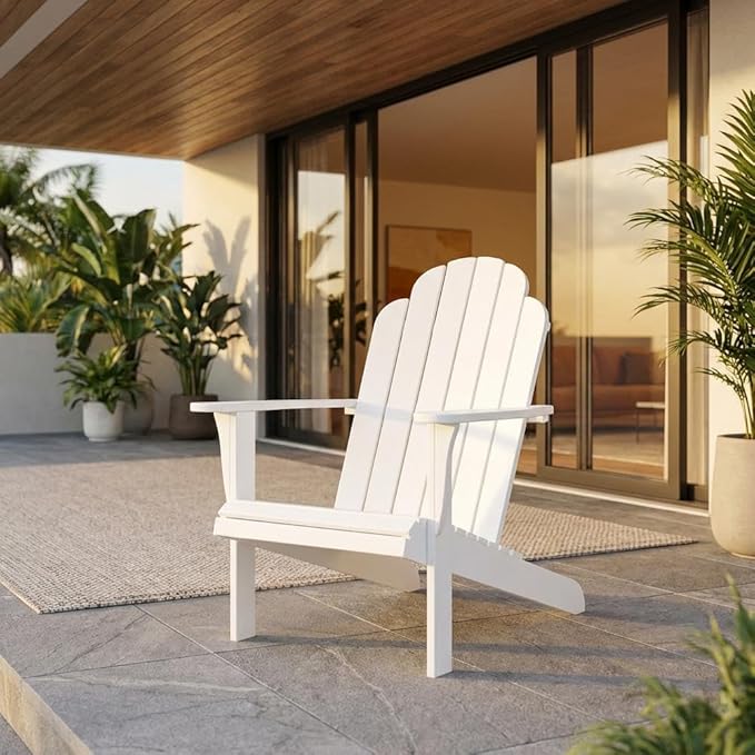 White Adirondack Chair in Solid Acacia Wood, Durable Craftsmanship, Classic Comfortable Design, Ideal for Patio, Garden, Outdoor Living