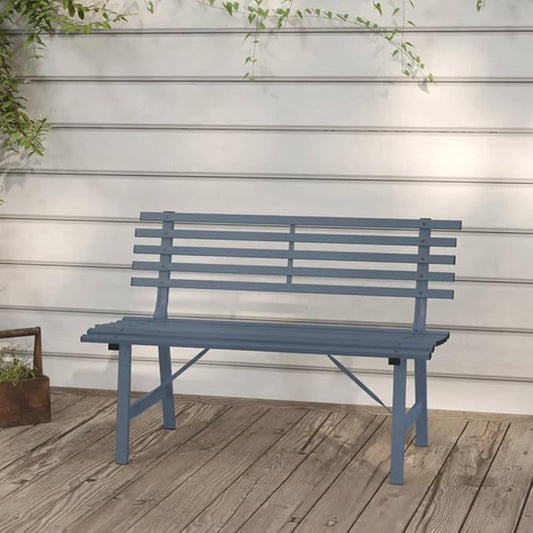 Garden Bench Grey Powder-Coated Steel, Medium Outdoor Seating for Patio, Weatherproof Porch Furniture Patio Bench