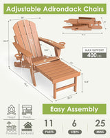 GREENVINES Adjustable Adirondack Chair with Retractable Ottoman | Folding | HDPE Plastic | Fire Pit Chairs w/Foot Rest - Photo 3