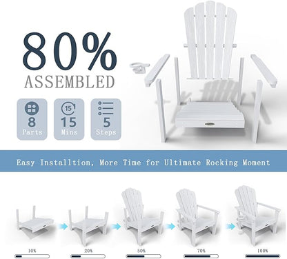 Stackable Adirondack Chair Set of 8, HDPE All-Weather Adirondack Chairs - Durable and Space Saving, Plastic Outdoor Fire Pit Chairs with Cup Holder,White