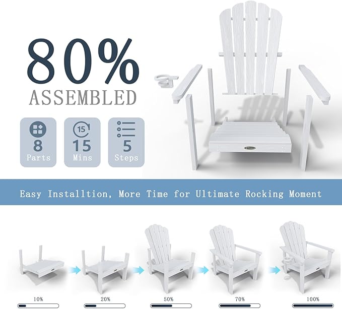 Stackable Adirondack Chair Set of 2, HDPE All-Weather Adirondack Chairs - Durable and Space Saving, Plastic Outdoor Fire Pit Chairs with Cup Holder,White