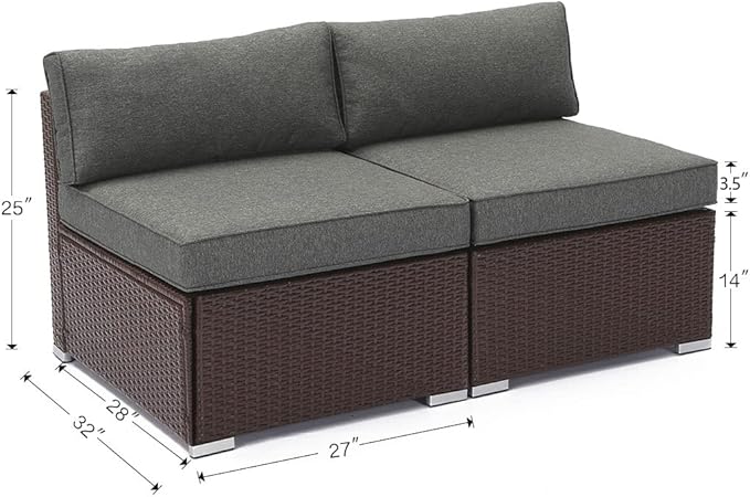COSIEST 2-Piece Outdoor Furniture Add-on Armless Chairs for Expanding Chocolate Brown Wicker Sectional Sofa Set w Dark - Photo 2