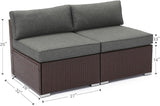 COSIEST 2-Piece Outdoor Furniture Add-on Armless Chairs for Expanding Chocolate Brown Wicker Sectional Sofa Set w Dark - Photo 2
