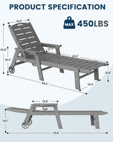 FOOWIN Chaise Lounge Chair，HDPE Lounge Chair Outdoor with 5 Positions - Photo 3