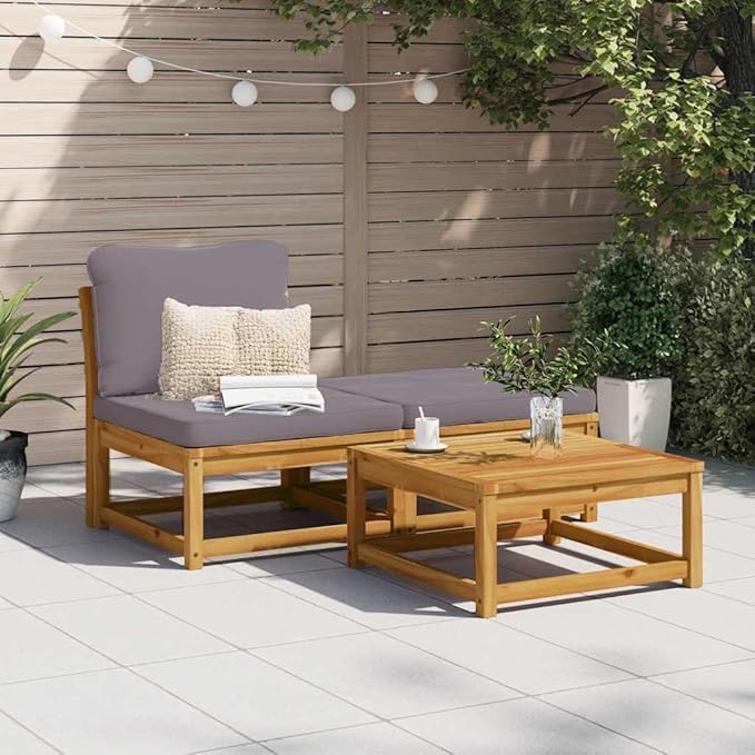 3 Piece Outdoor Sectional Sofa Set Solid Acacia Wood Dark Grey Patio Couch with Cushions 28.7x24.8x25.6 in Modular Loveseat for Garden Balcony Deck