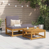 3 Piece Outdoor Sectional Sofa Set Solid Acacia Wood Dark Grey Patio Couch with Cushions 28.7x24.8x25.6 in Modular - Photo 1