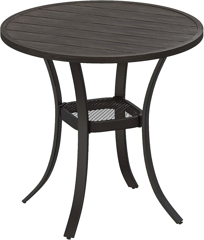 VICLLAX Round Patio Dining Table, Metal Outdoor Bistro Table with Storage Shelf for Balcony Garden Deck, 27.6" Ash Grey - Photo 1